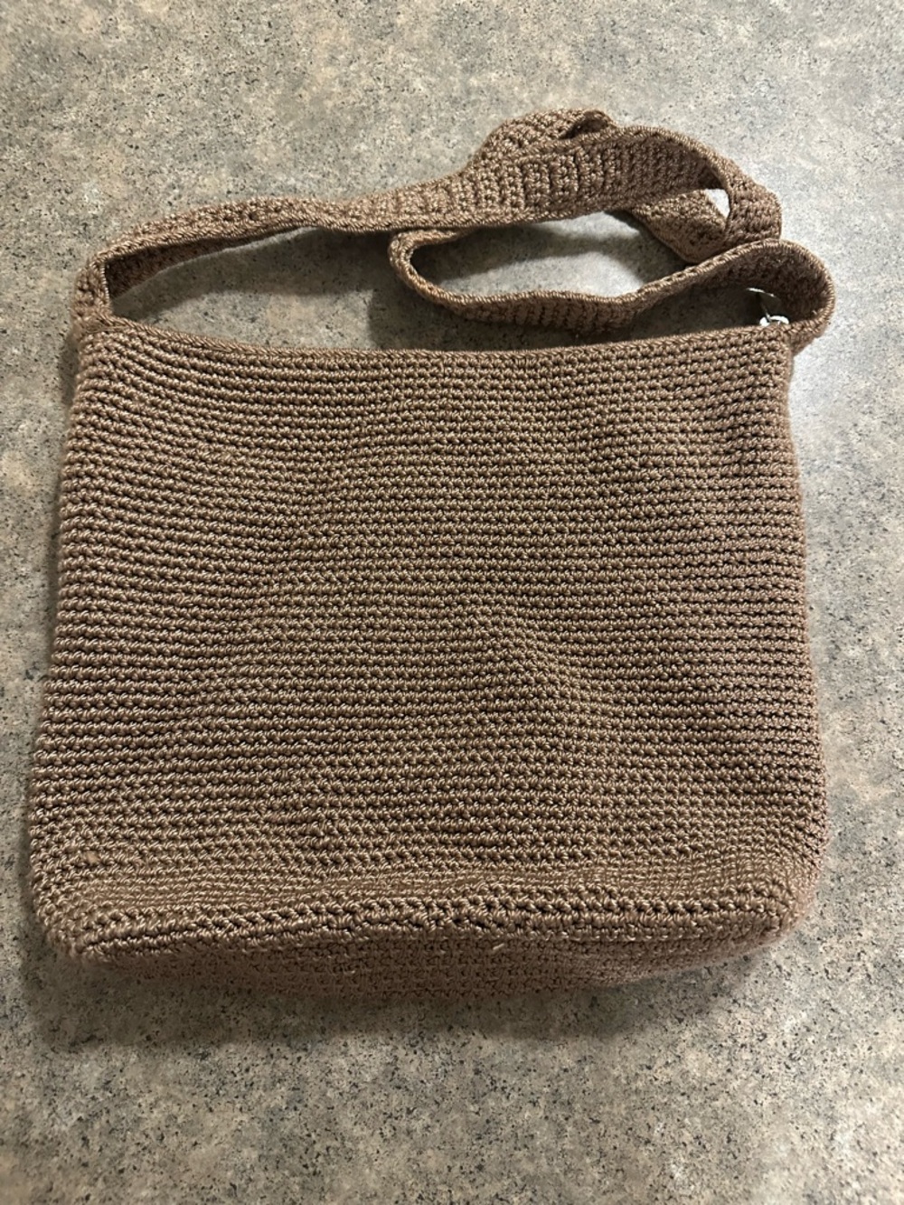 The Sak Crochet Shoulder Bag Brown Boho Neutral Zip Pocket